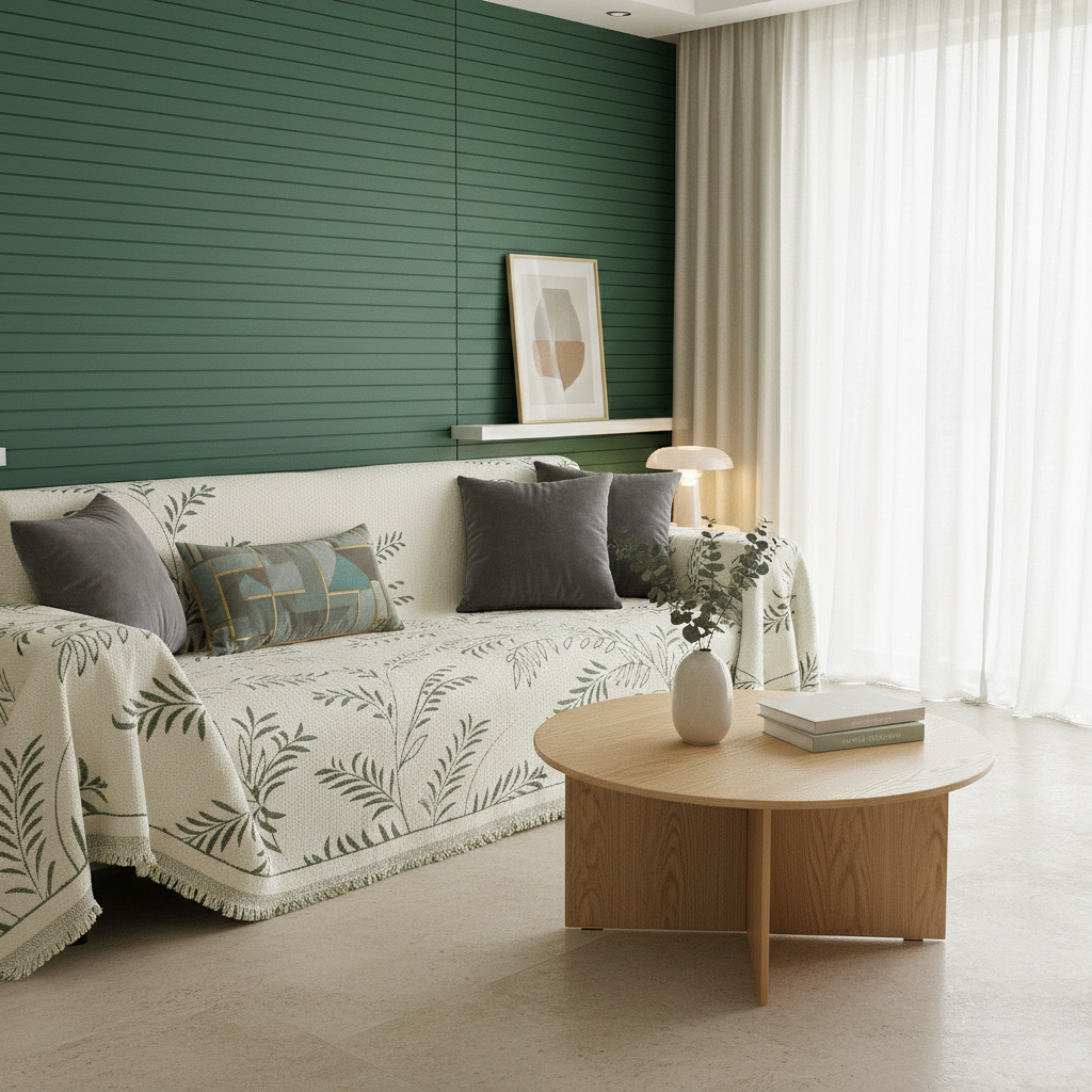 Cozy Winter Sofa Cover - Warm Botanical Pattern for Couch