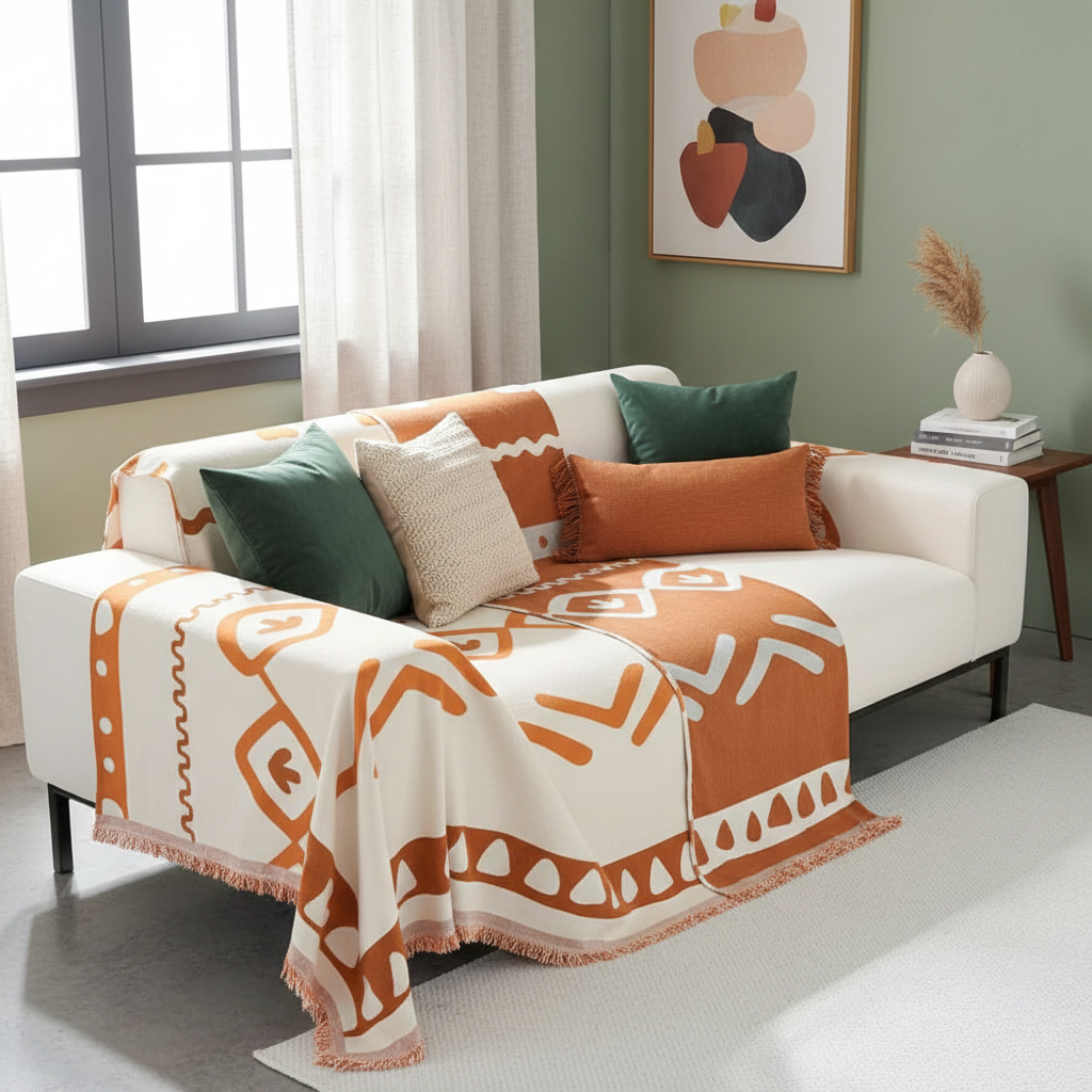 Bohemian Style Sofa Cover - Soft Chenille Reversible for Couch and Living Room