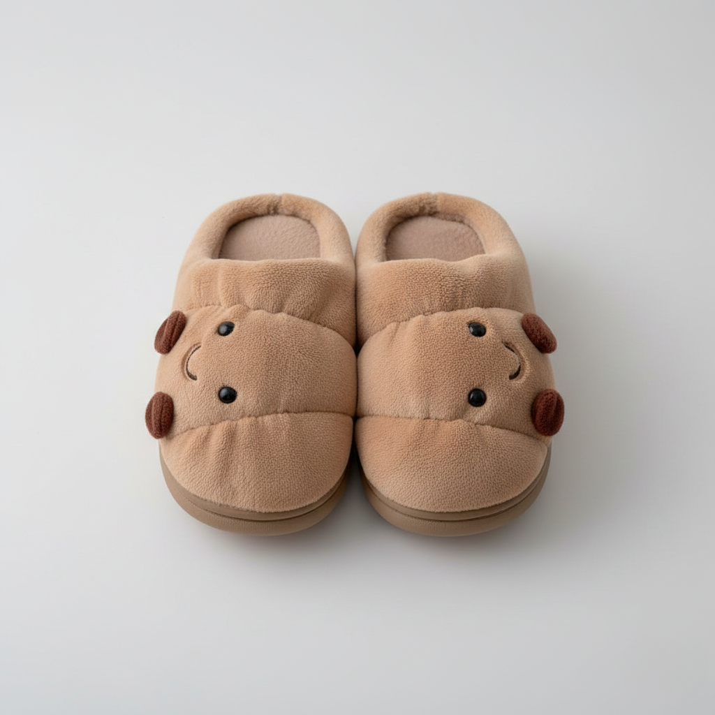 Happy Croissant Slippers - Ultra-Soft Plush Slip-on for Women