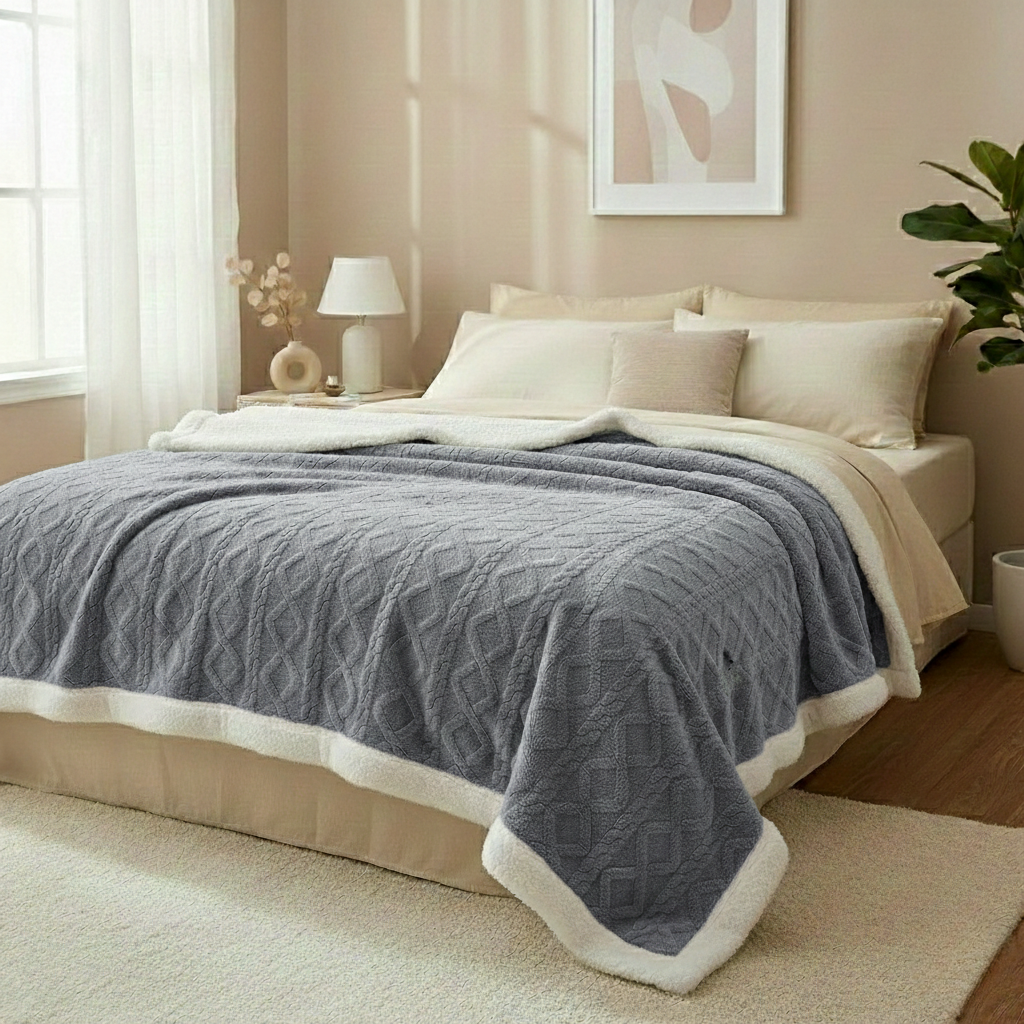 Cozy Fleece Blanket - Double-sided Nighttime Warmth for Bedroom