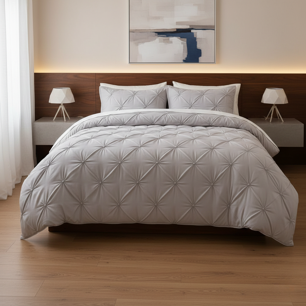 Amore Luxury Pinch Pleat Quilt Cover Set - Microfibre Soft Breathable Blend for Bed