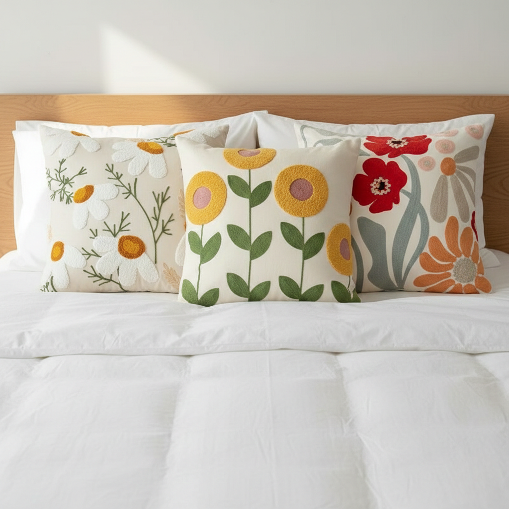 Garden Accent Pillow Cover 45x45cm – Elegant Plant Pattern Cushion Cover