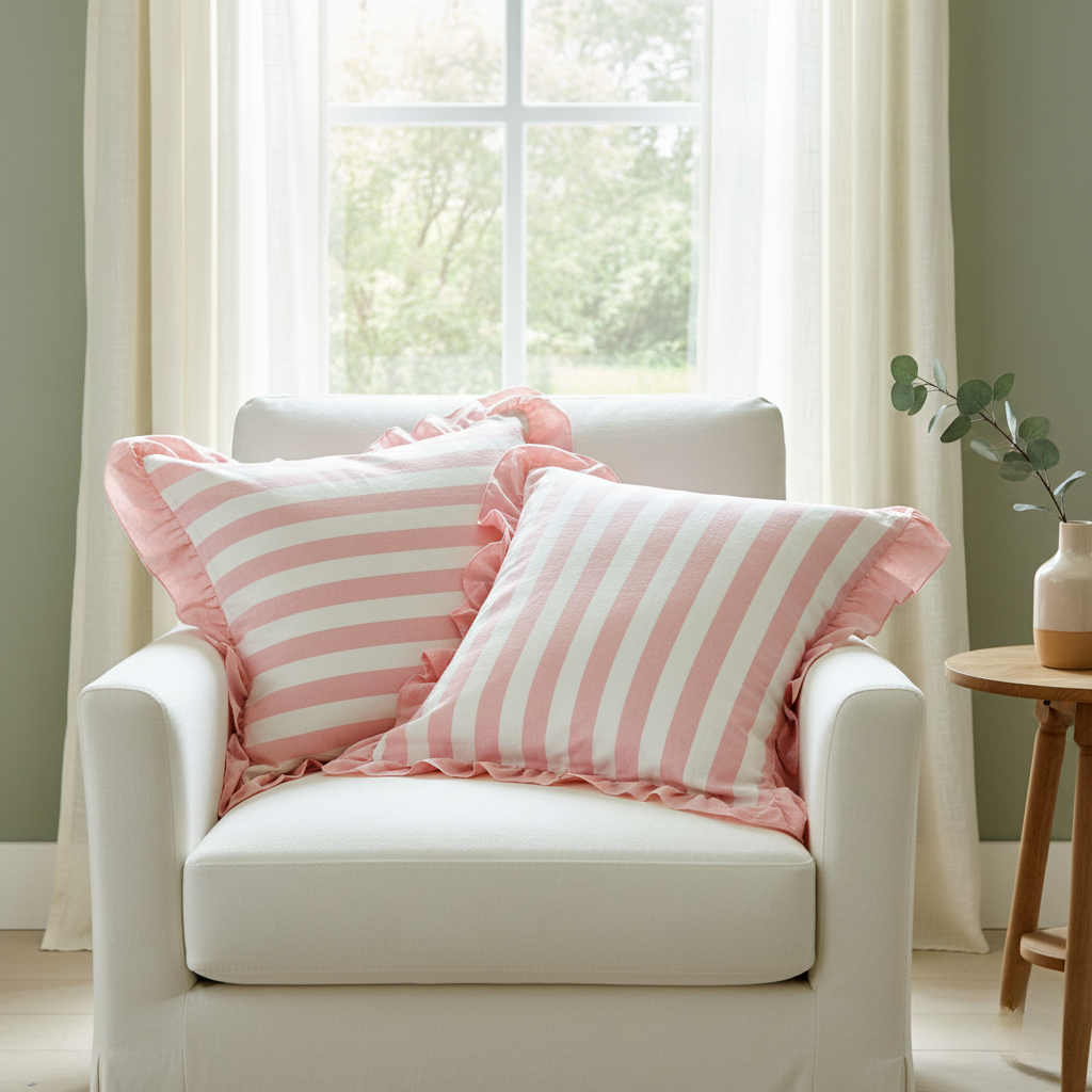 Pillowcase Set - Striped Ruffled Lace