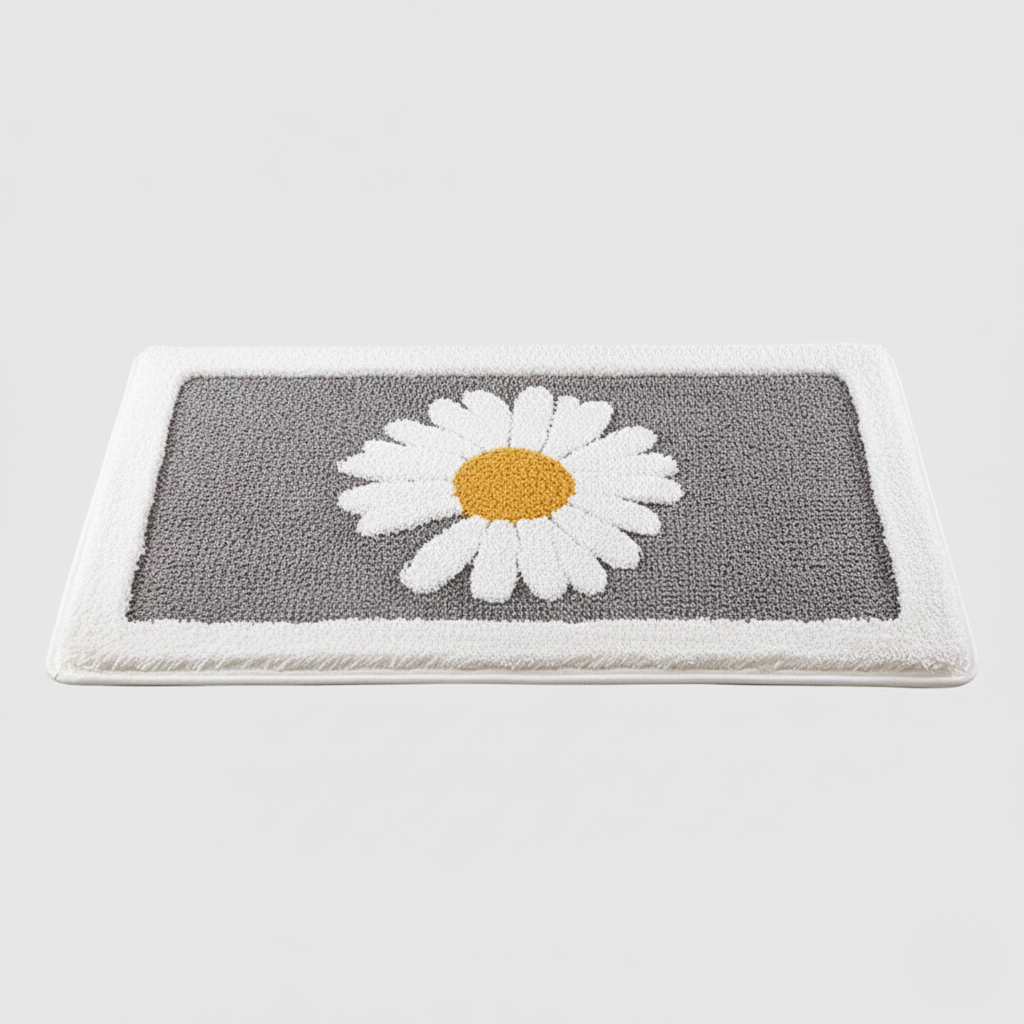 Plush Floral Bath Mat – Absorbent Soft Bathroom Floor Rug