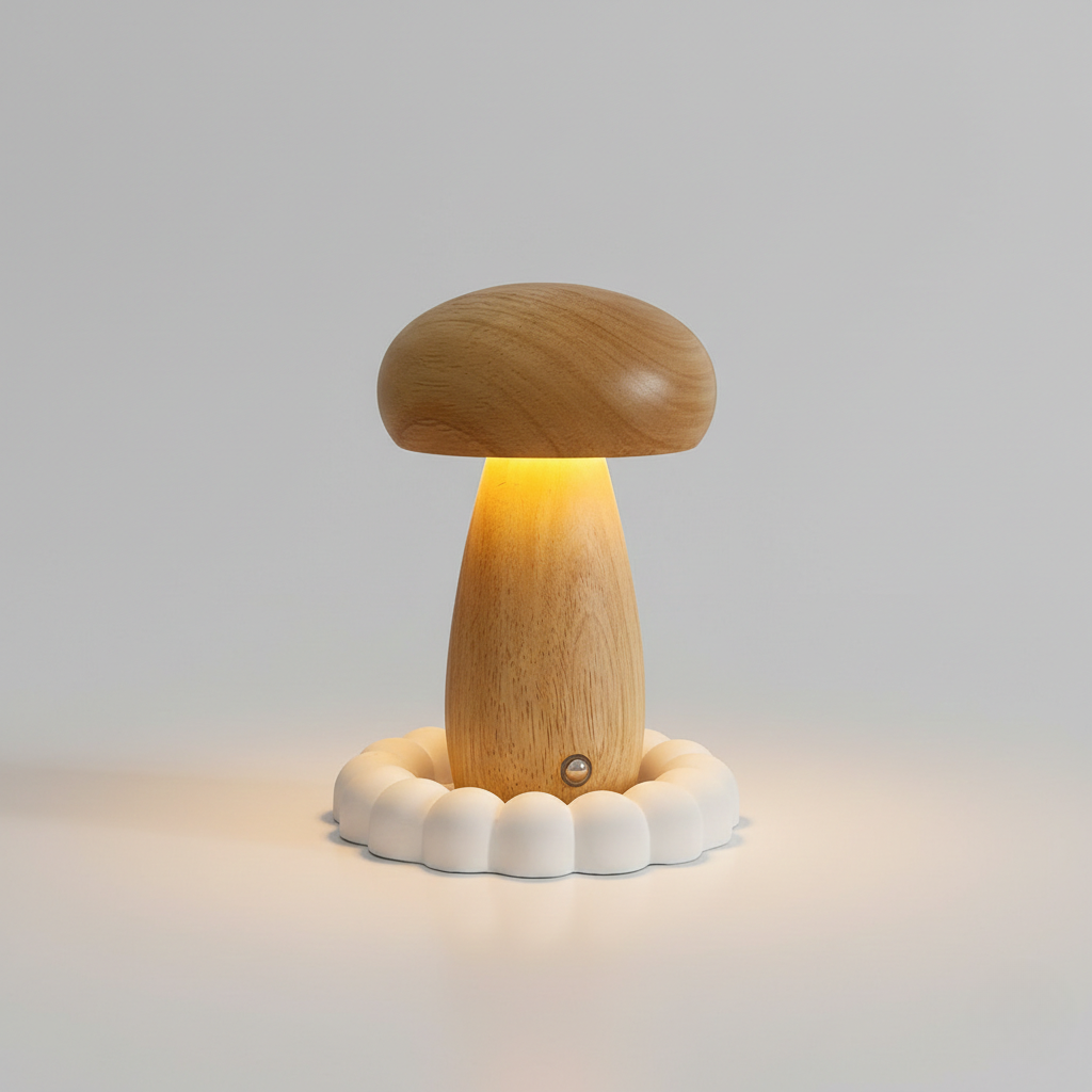 USB Rechargeable Wooden Table Lamp – Mushroom Design