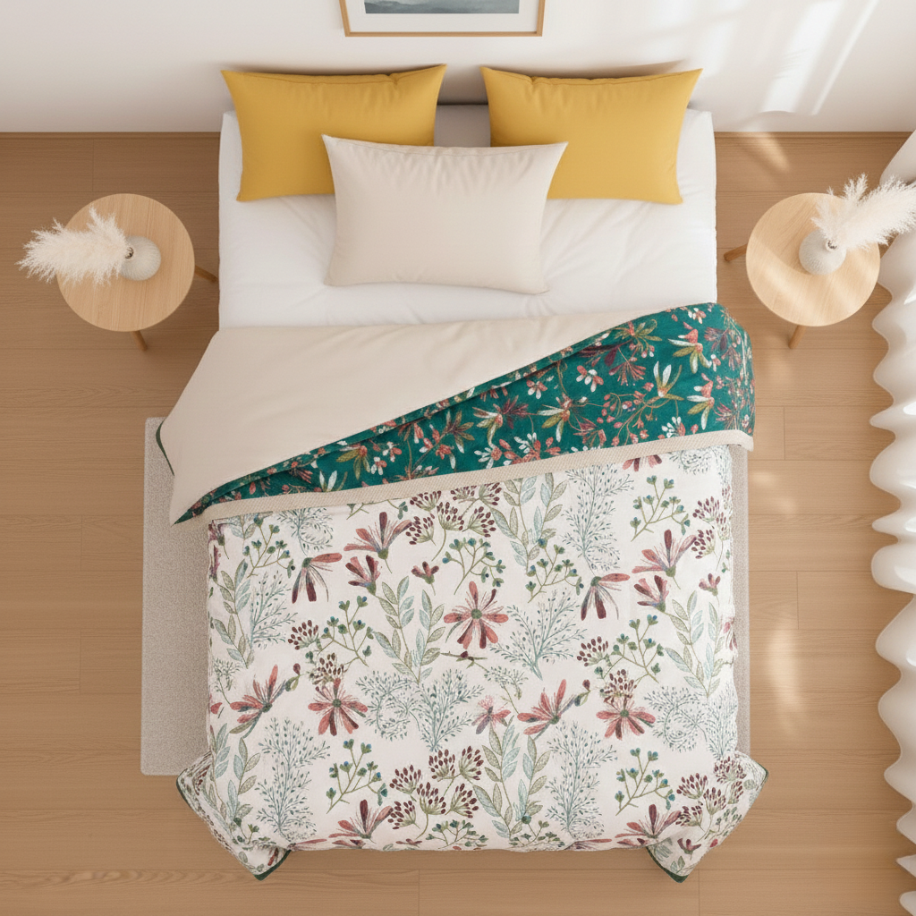 Cotton Floral Throw Blanket – Soft Lightweight Blanket for Sofa & Bed