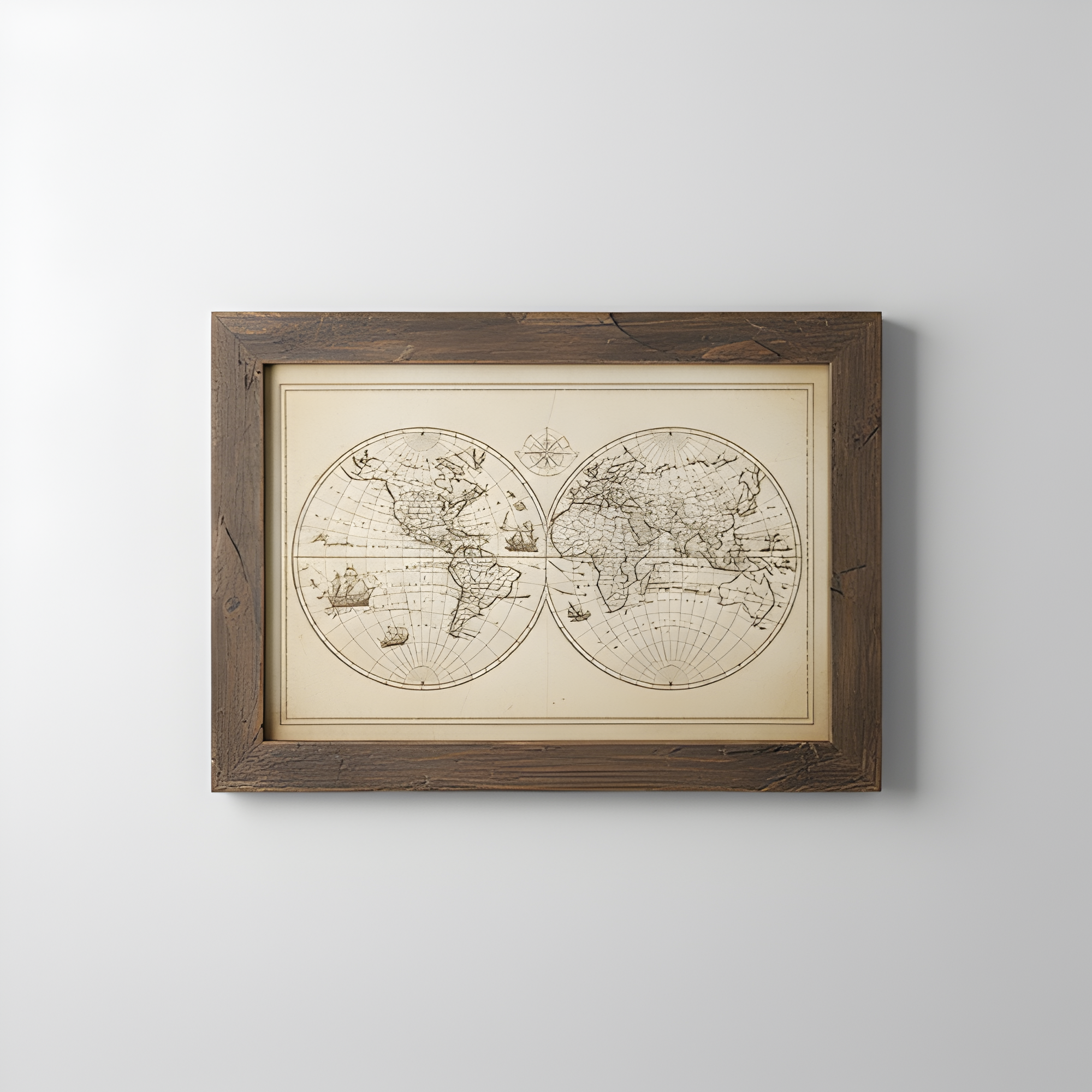 Vintage World Map Décor | Rustic Frame