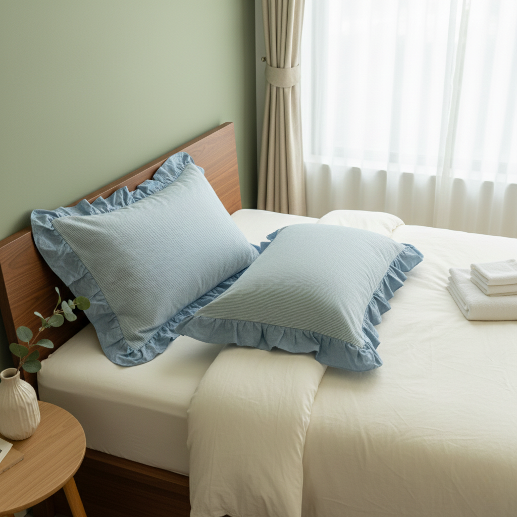 Pillowcase Set - Striped Ruffled Lace