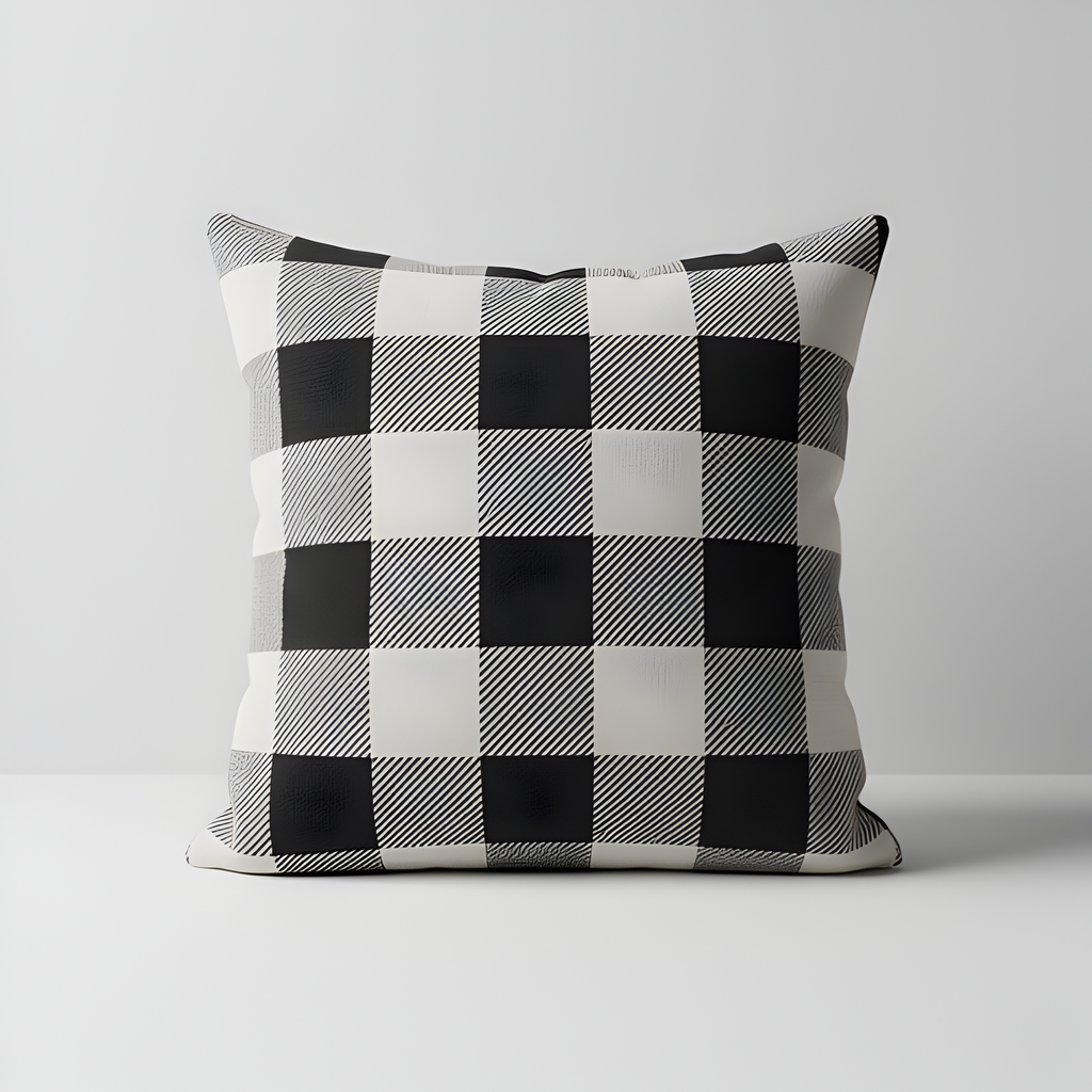 Cozy Farmhouse Plaid Pillow Cover | Black & White