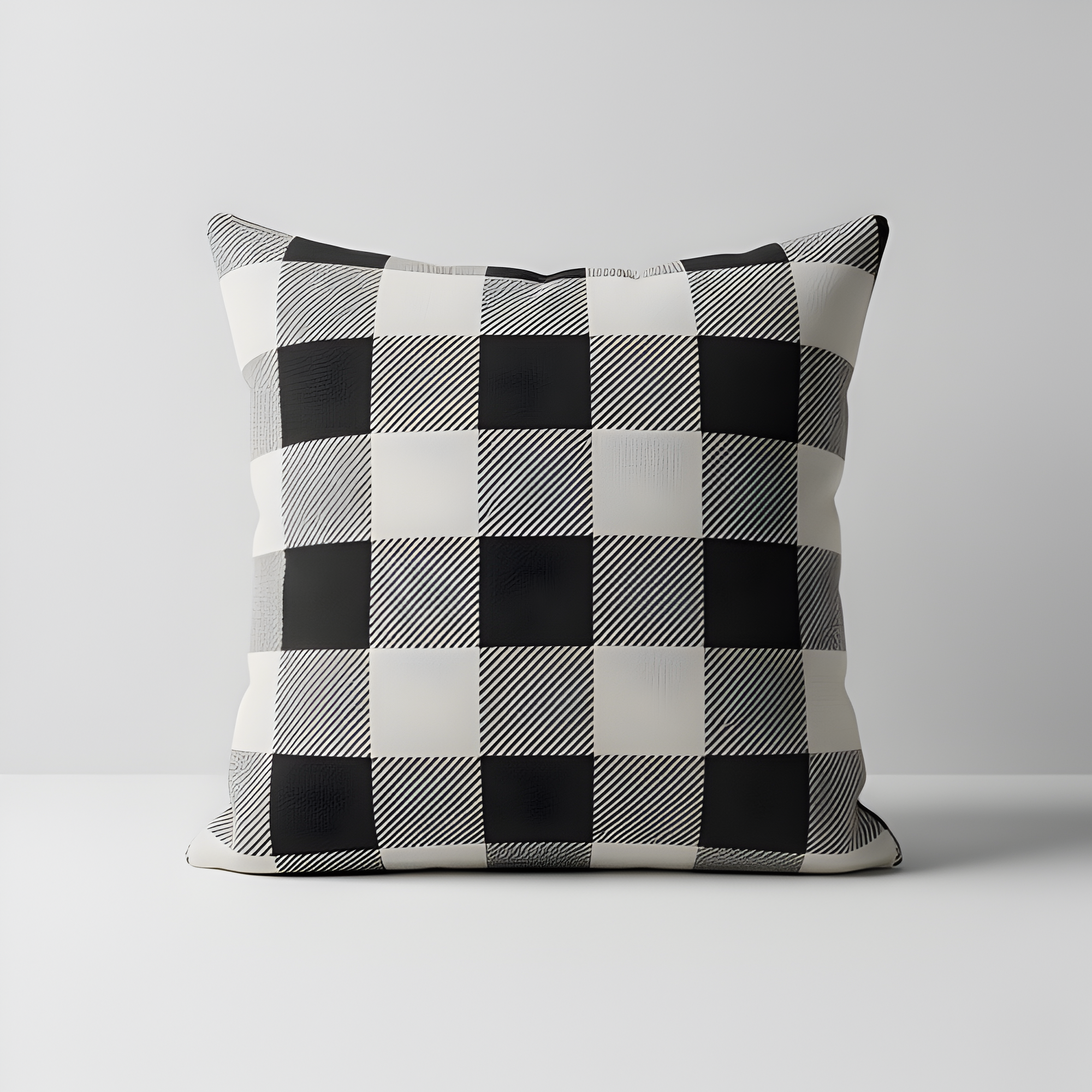 Cozy Farmhouse Plaid Pillow Cover | Black & White