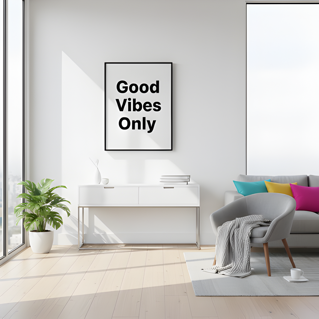 “Good Vibes Only” Bold Text Art | Slim Black Frame