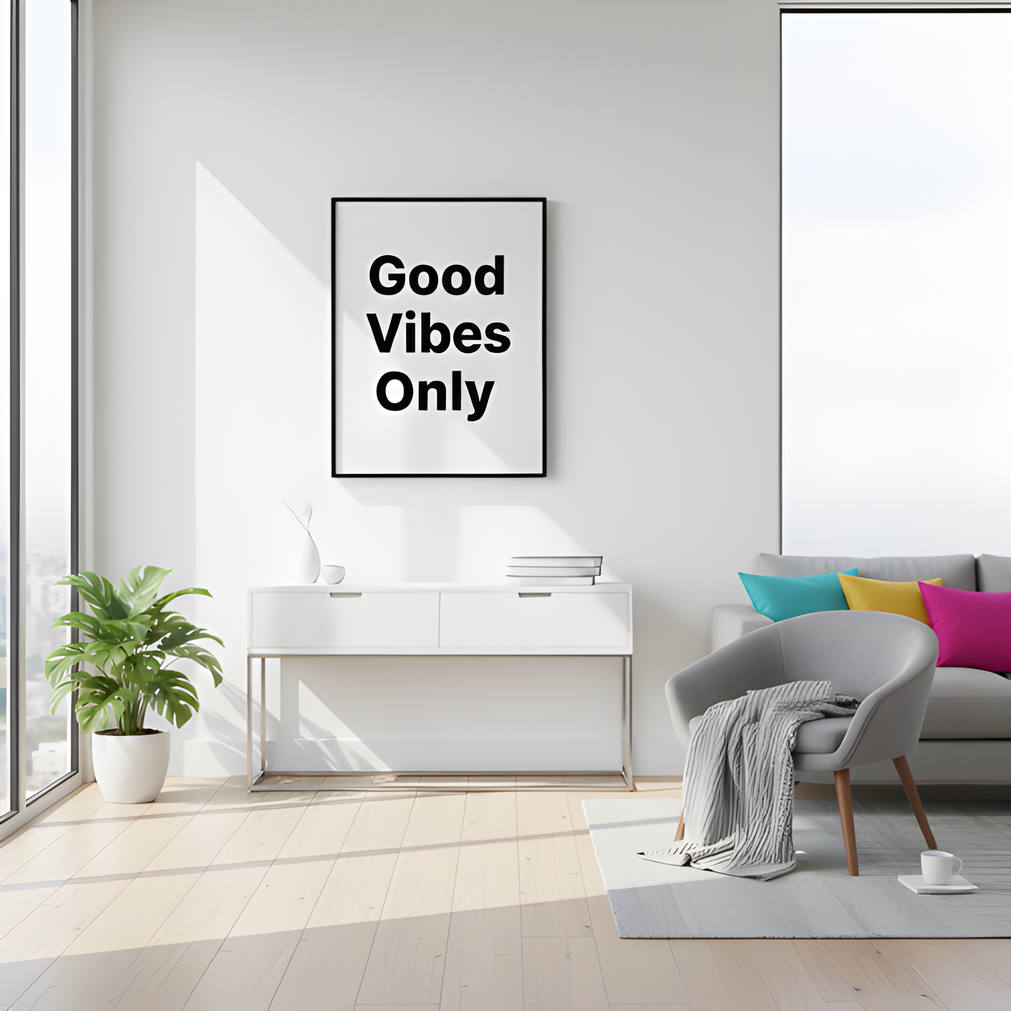 “Good Vibes Only” Bold Text Art | Slim Black Frame