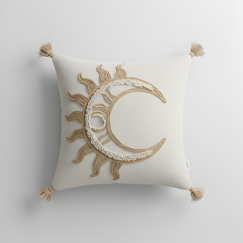Boho Sun & Moon Pillow Cover | Neutral Tones