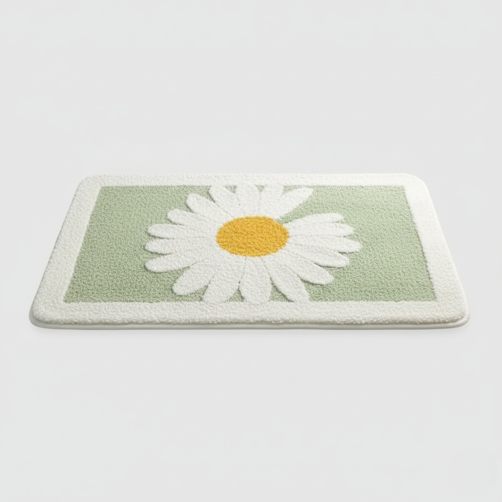 Plush Floral Bath Mat – Absorbent Soft Bathroom Floor Rug