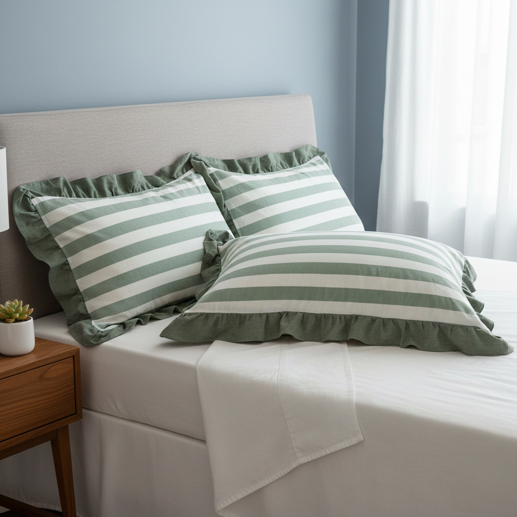 Pillowcase Set - Striped Ruffled Lace
