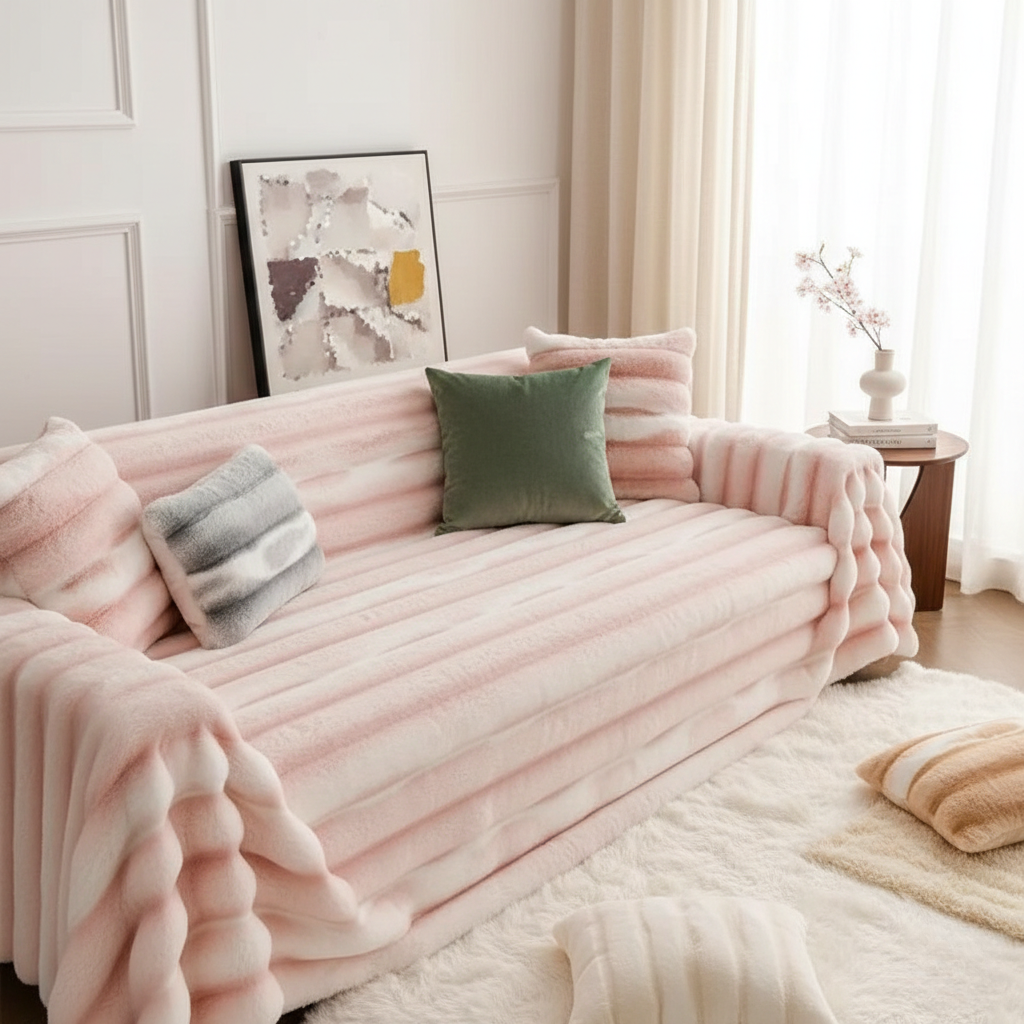 Velvet Faux Fur Couch Cover – Soft Rabbit Fur Feel Sofa Cover