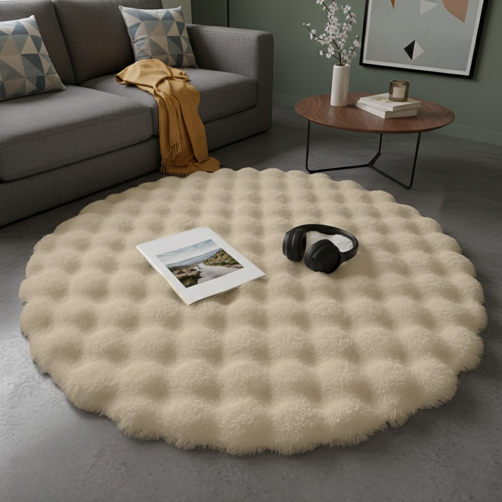 Fluffy Cush Rug 90x90cm – Non-Slip Premium Fleece Area Rug for Living Room