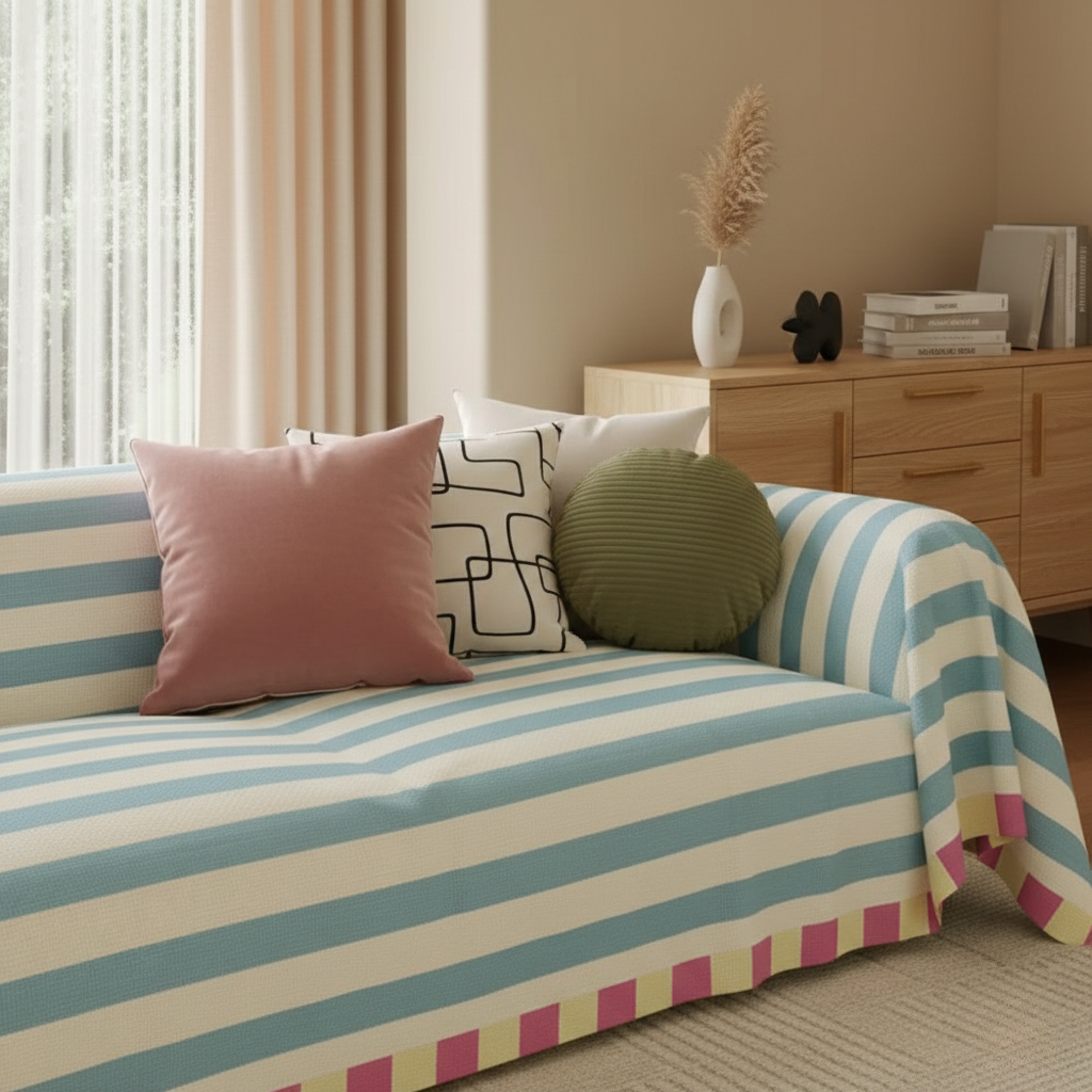 Atelier Pastel Striped Sofa Cover – Soft Microfibre Couch Cover
