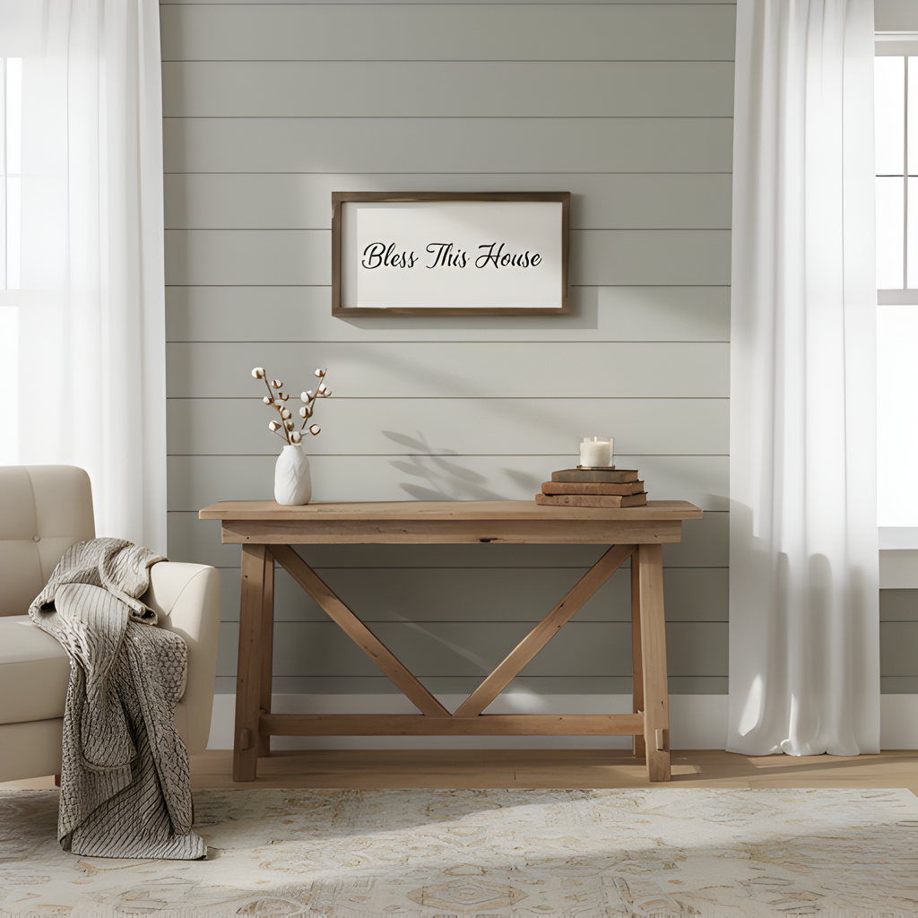 “Bless This House” Script Sign | Rustic Frame