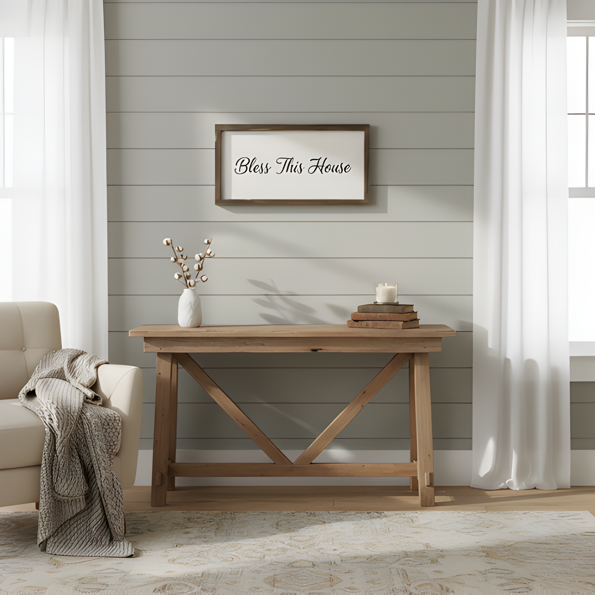 “Bless This House” Script Sign | Rustic Frame