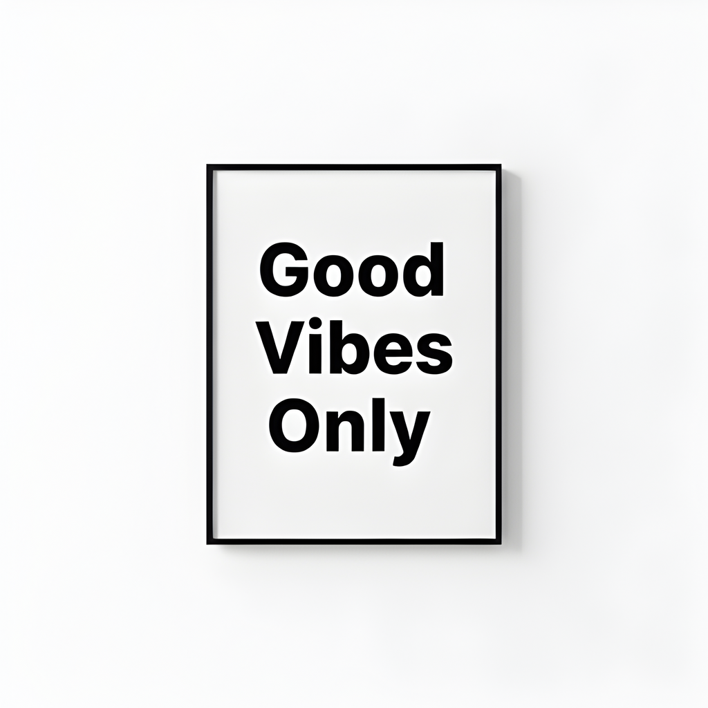 “Good Vibes Only” Bold Text Art | Slim Black Frame
