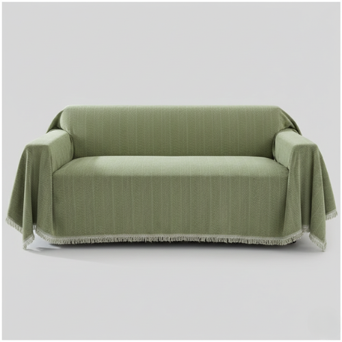 Minimal Herringbone Sofa Cover - Soft Fringe Finish