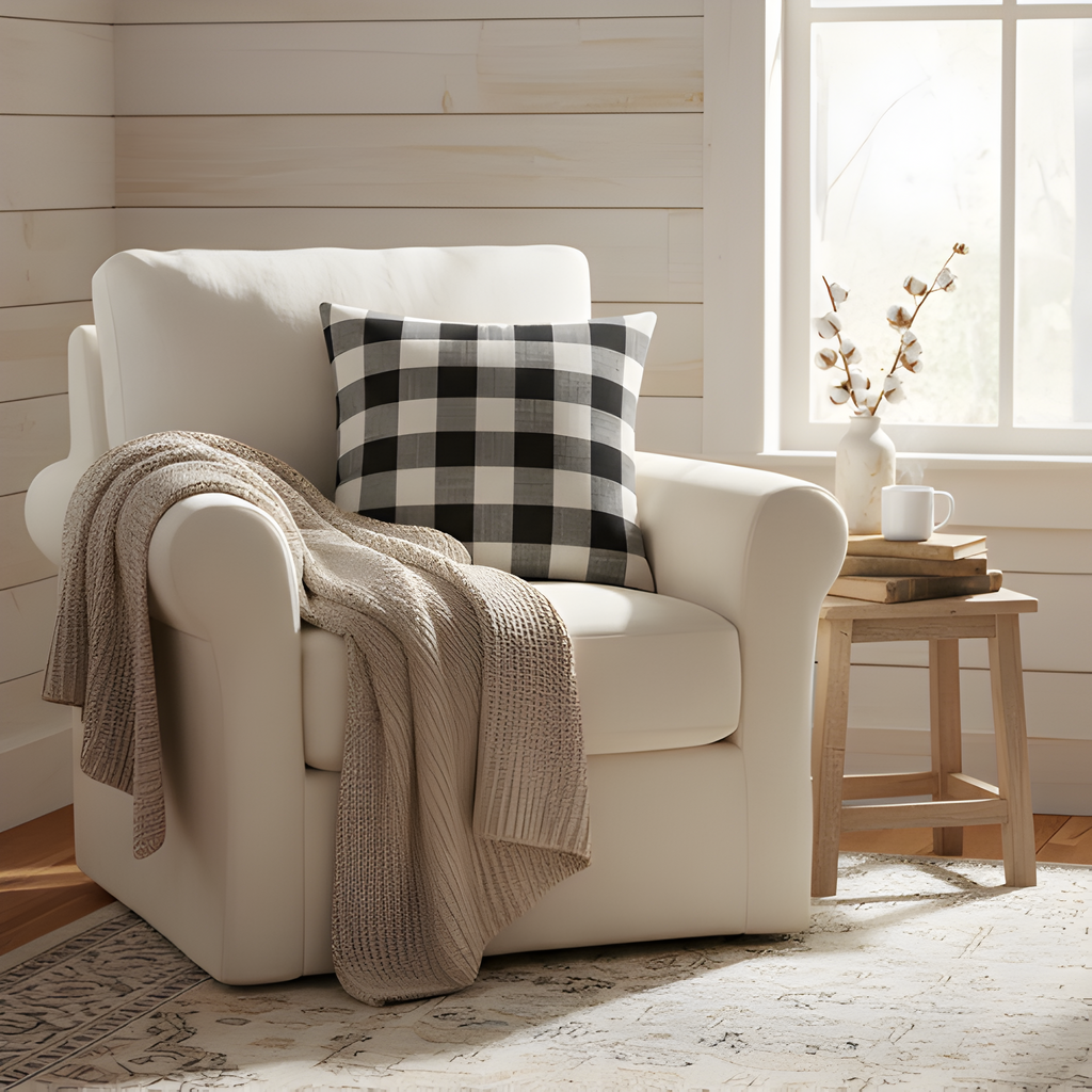 Cozy Farmhouse Plaid Pillow Cover | Black & White