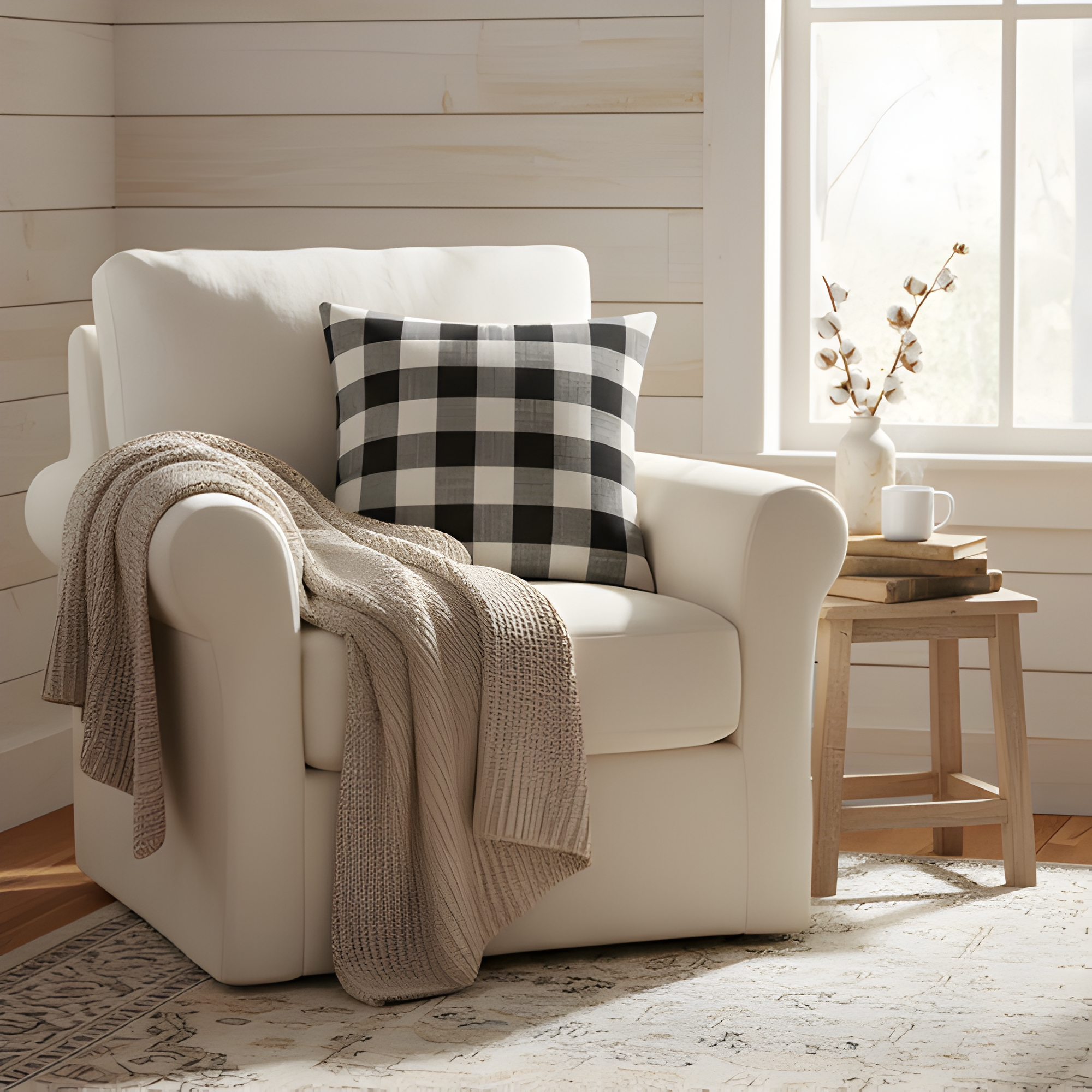 Cozy Farmhouse Plaid Pillow Cover | Black & White