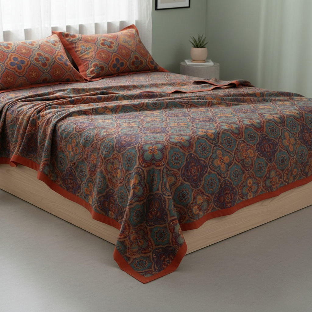 Blossom Embroidery Coverlet - Reversible Cotton for Bedroom