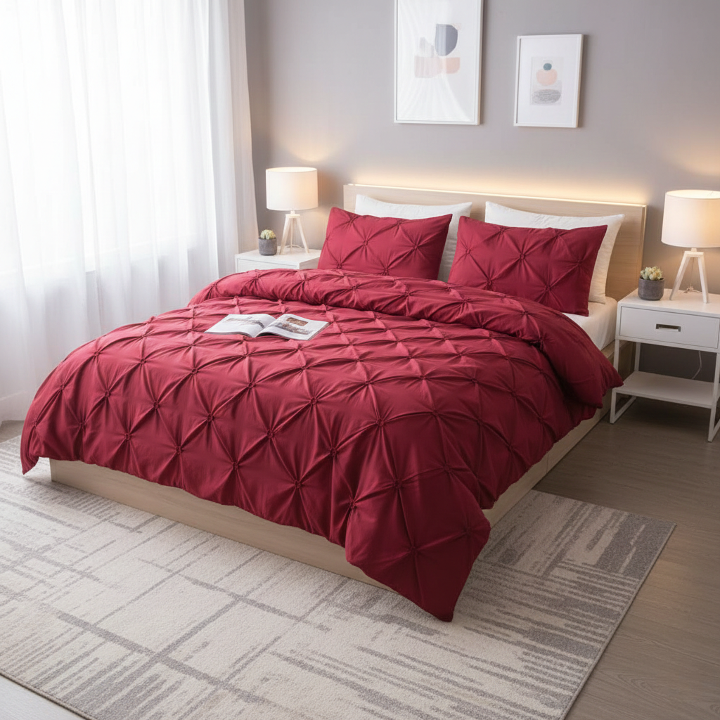 Amore Luxury Pinch Pleat Quilt Cover Set - Microfibre Soft Breathable Blend for Bed