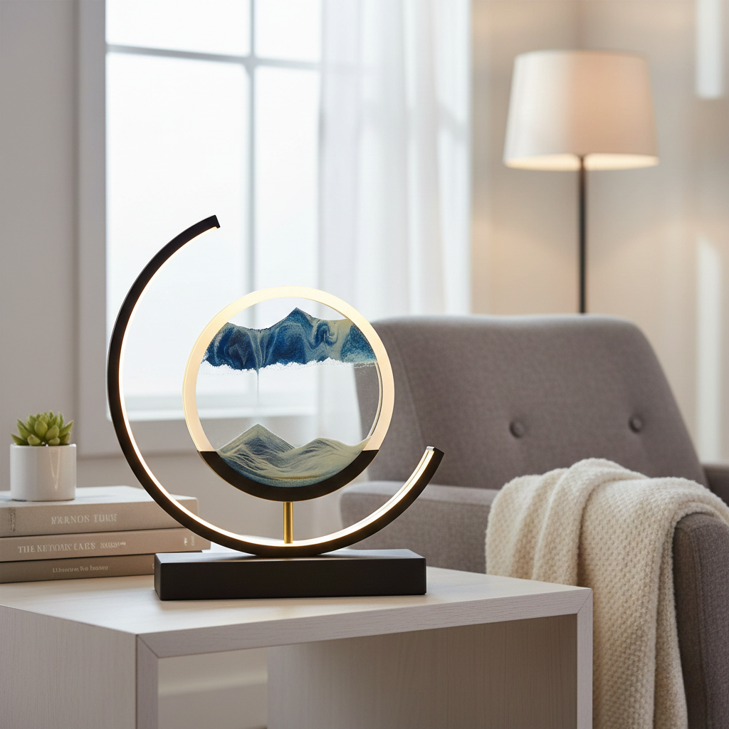 Sand Glow Lamp - Rotatable Glass Disc for Living Room and Bedroom