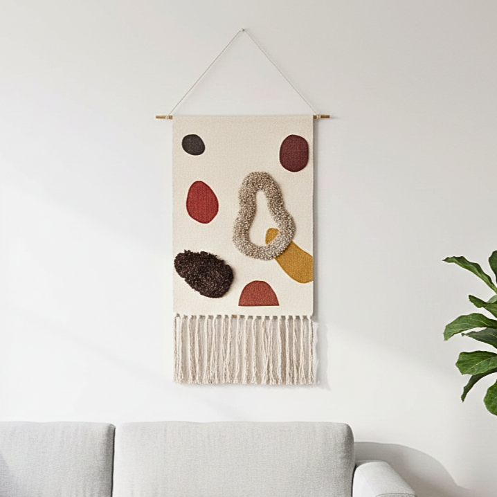 Macrame Fringe Wall Decor - Geometric Tufted Tapestry for Living Room