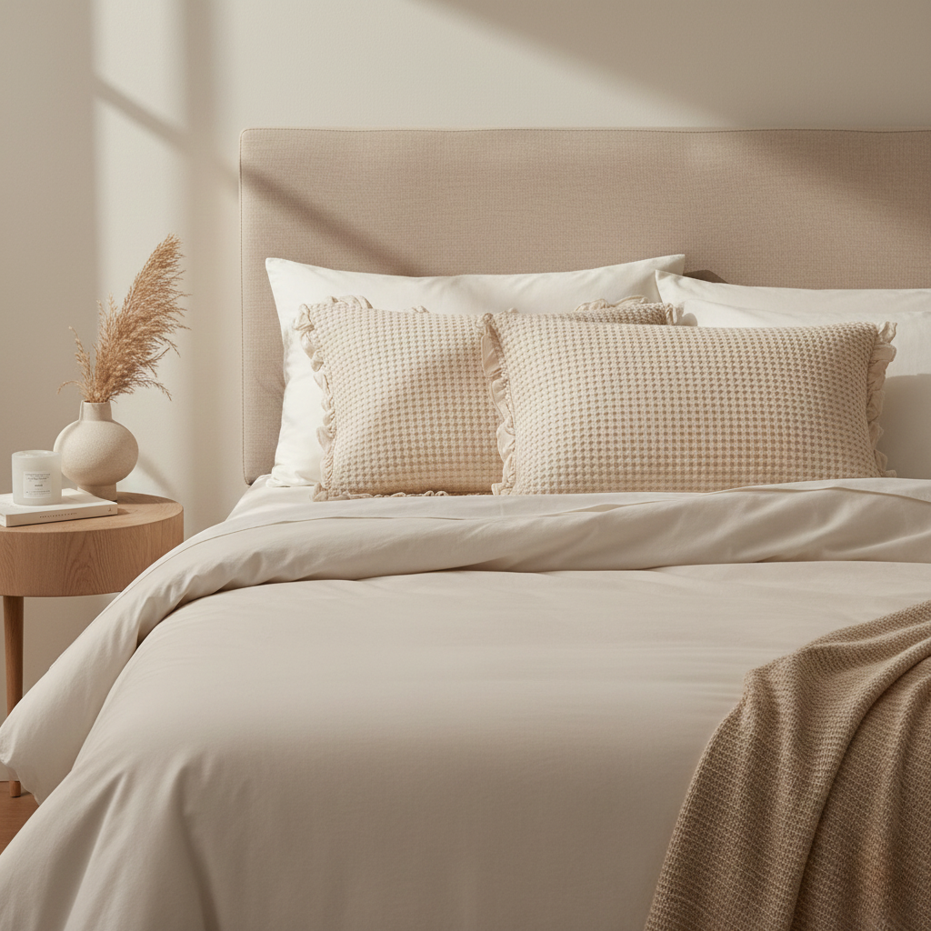 Pillowcases Set - Waffle Weave Cotton with Ruffle 2 Piece