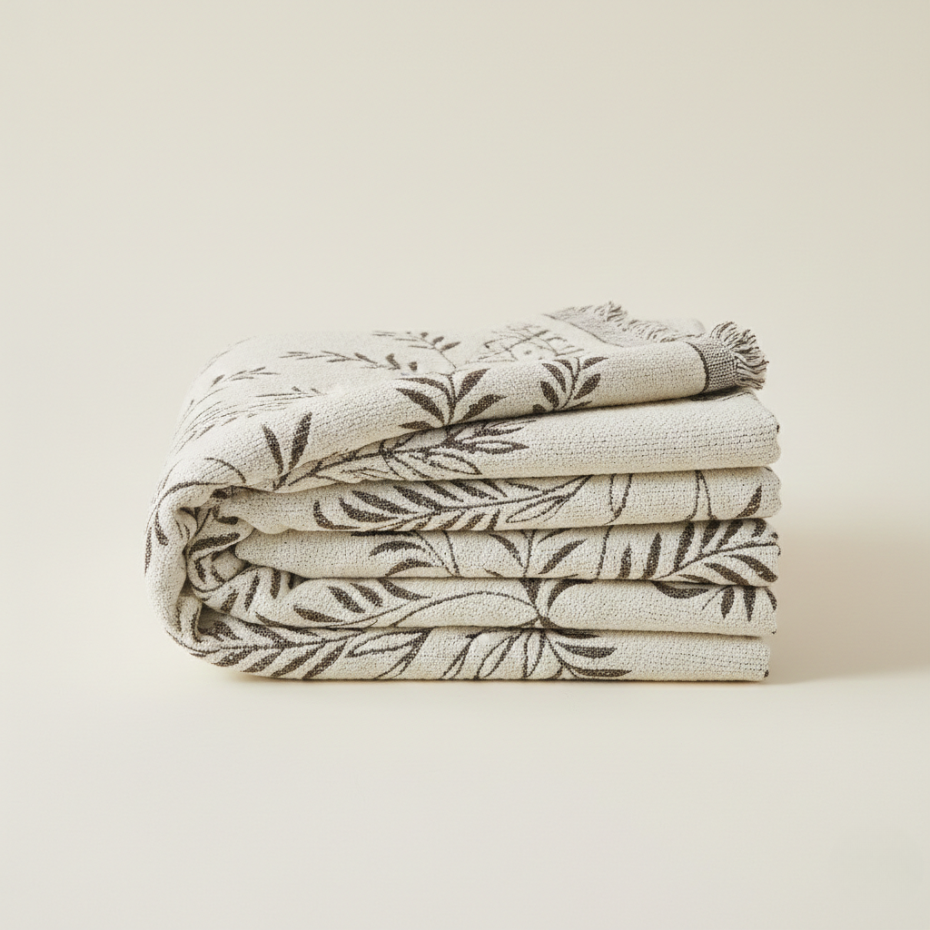 Cozy Winter Sofa Cover - Warm Botanical Pattern for Couch