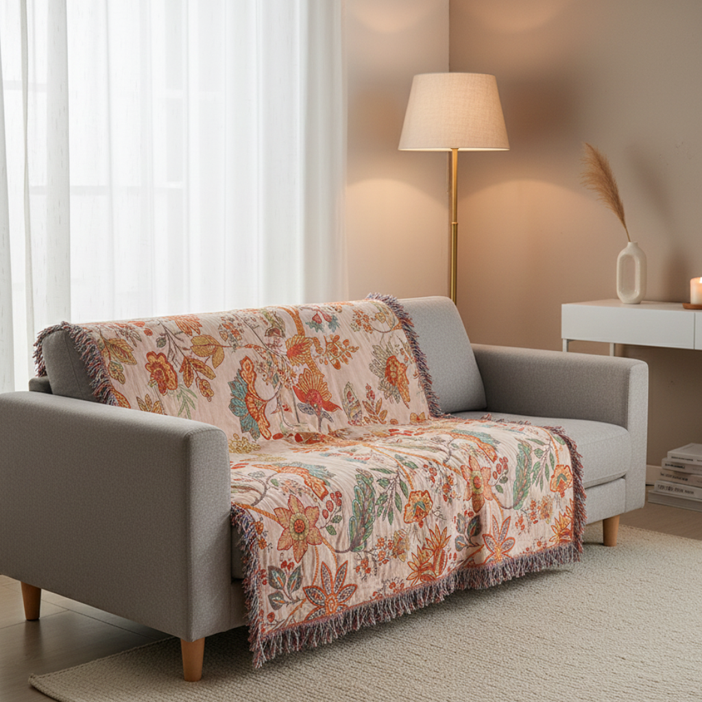 Floral Pattern Boho Blanket | Cotton