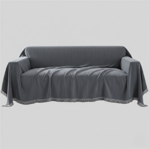 Minimal Herringbone Sofa Cover - Soft Fringe Finish
