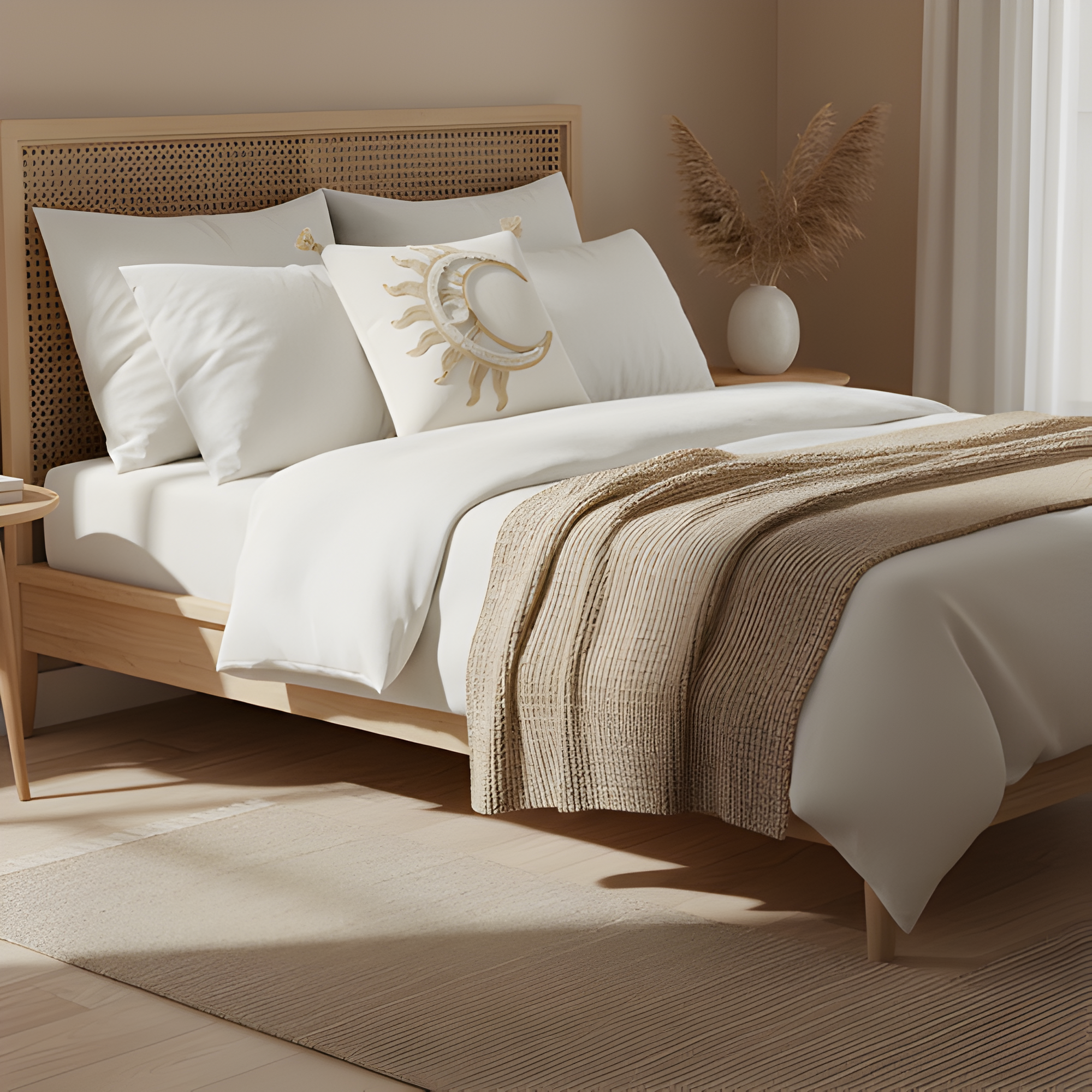 Boho Sun & Moon Pillow Cover | Neutral Tones