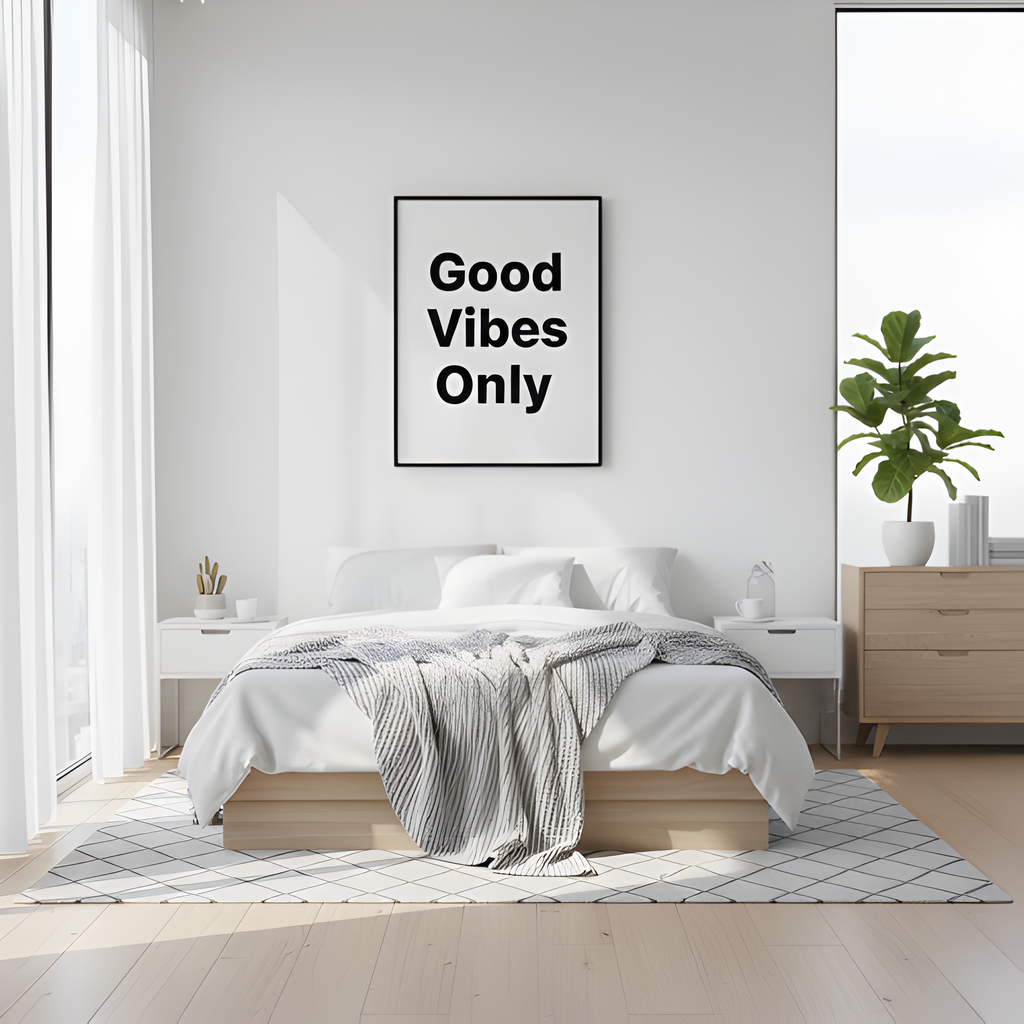 “Good Vibes Only” Bold Text Art | Slim Black Frame
