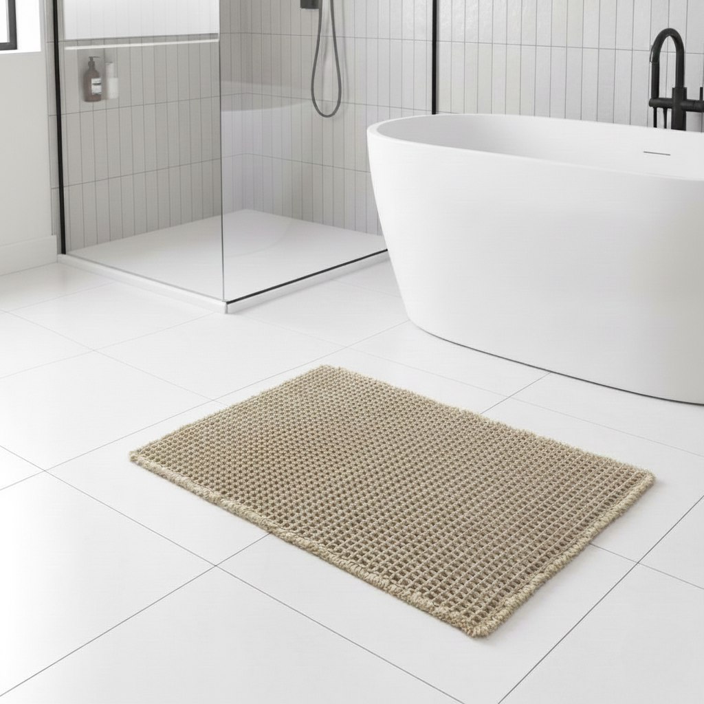 Waffle Knit Bath Mat – Textured Absorbent Bathroom Rug