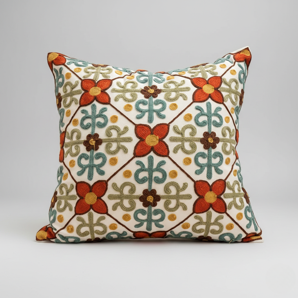Aurae Embroidered Vintage Pillow Cover – Decorative Accent for Home Décor