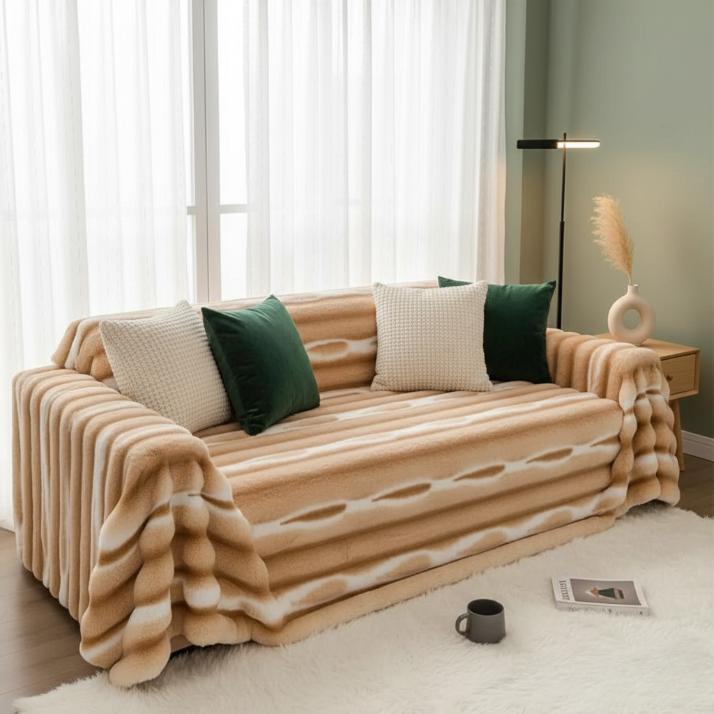 Velvet Faux Fur Couch Cover – Soft Rabbit Fur Feel Sofa Cover