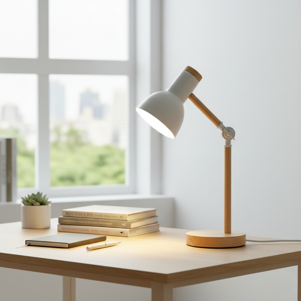 LED Desk Lamp – Nordic Wood Design for Work and Living Room