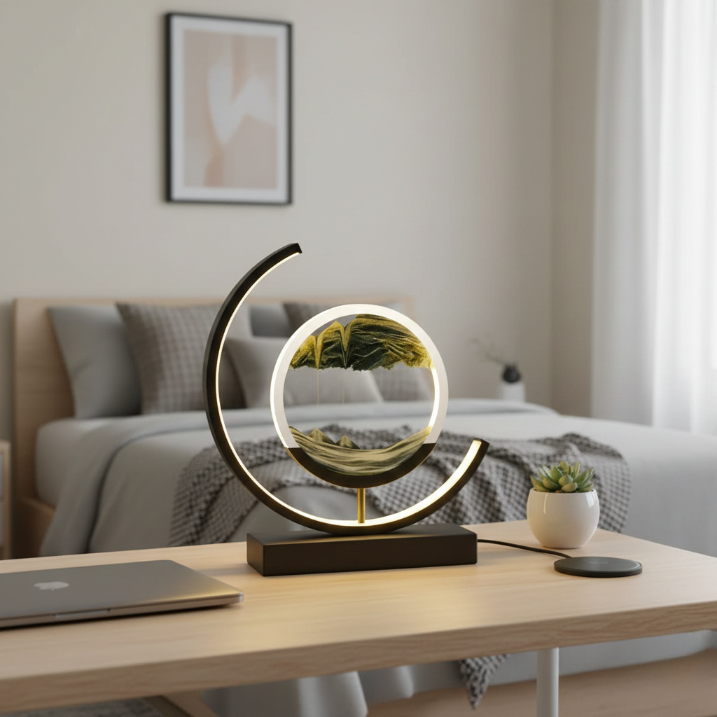 Sand Glow Lamp - Rotatable Glass Disc for Living Room and Bedroom