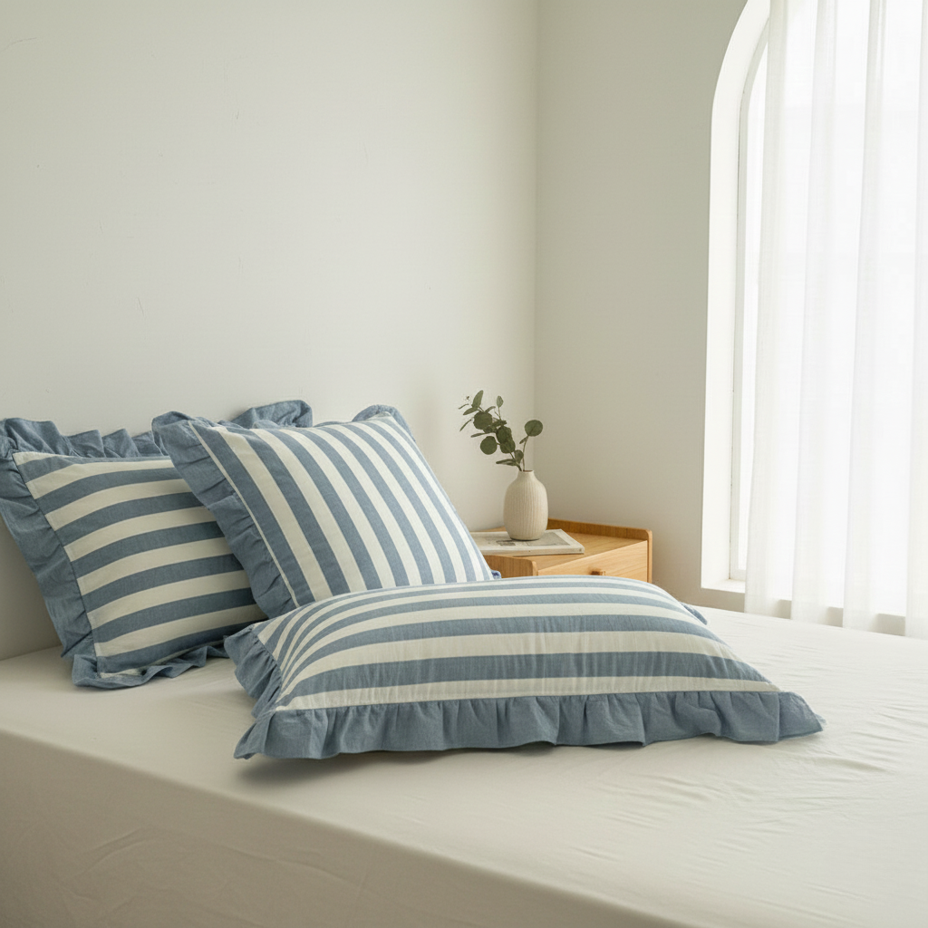 Pillowcase Set - Striped Ruffled Lace