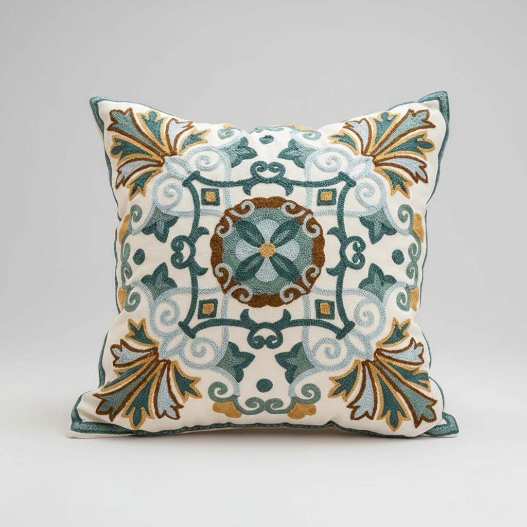 Aurae Embroidered Vintage Pillow Cover – Decorative Accent for Home Décor