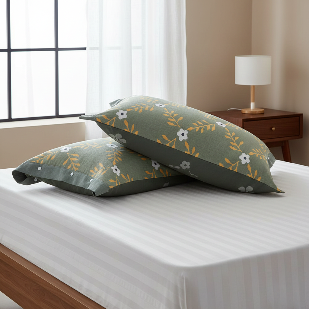 Pure Cotton Buttoned Pillowcase – Soft & Stylish Bedding Accent