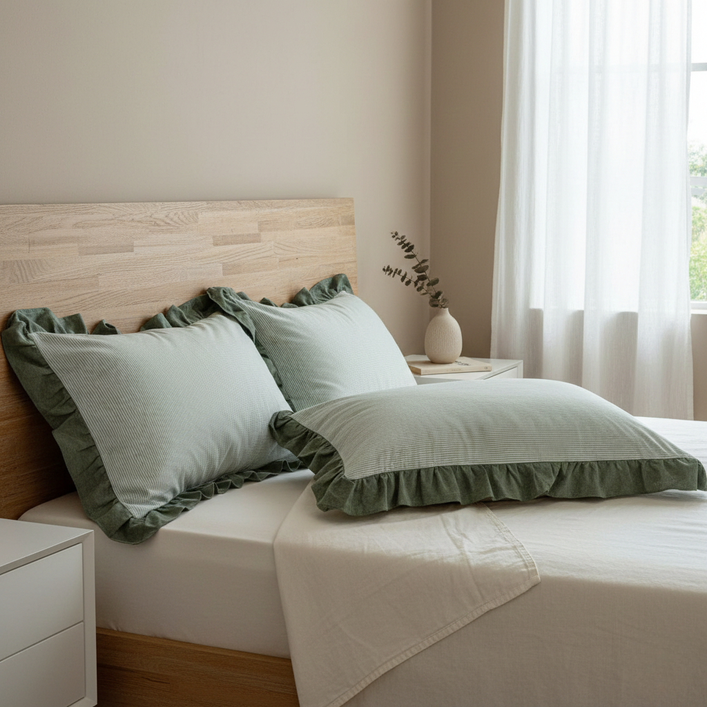 Pillowcase Set - Striped Ruffled Lace