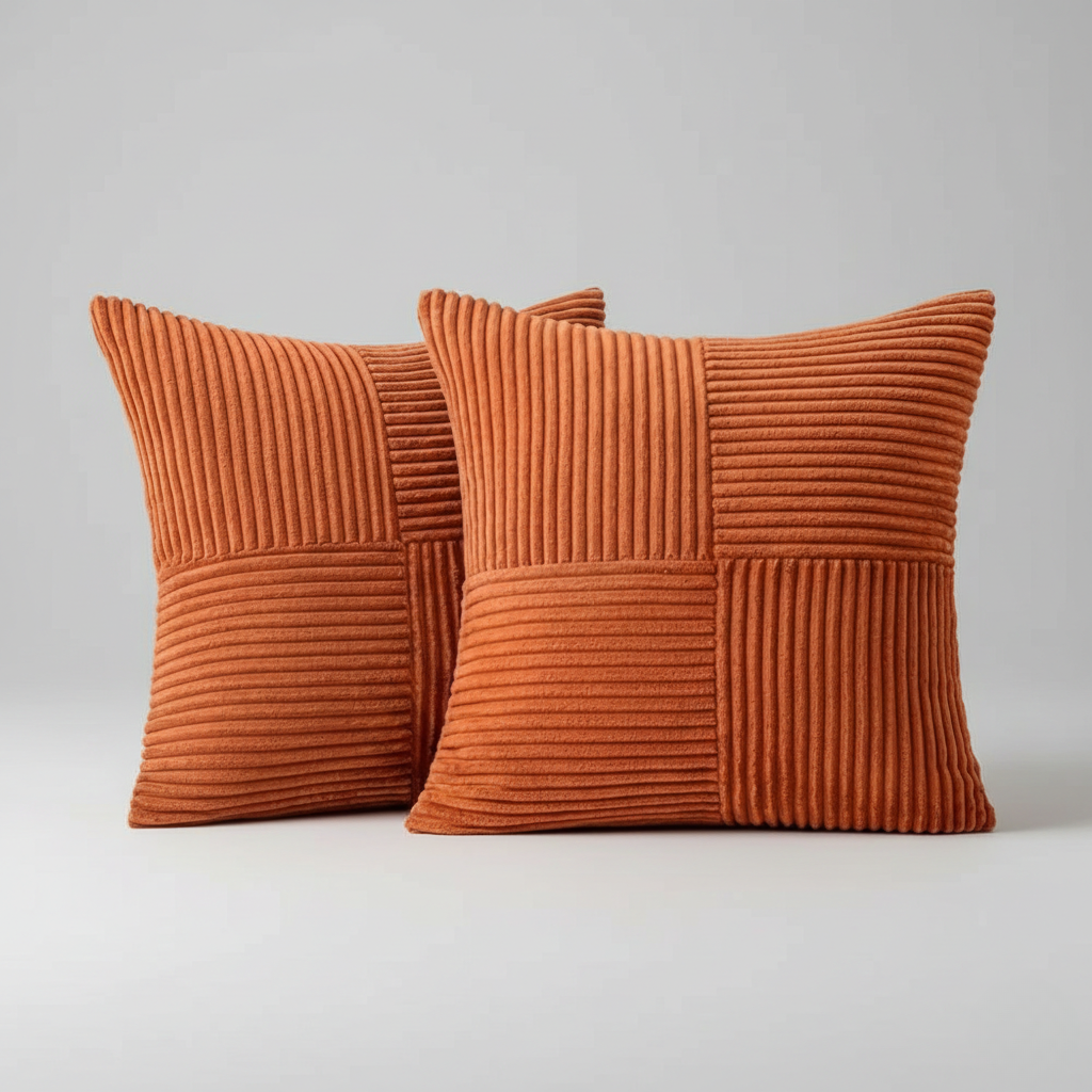 Splicing Soft Corduroy Cushion Cover for Couch – Rustic Living Room Decor