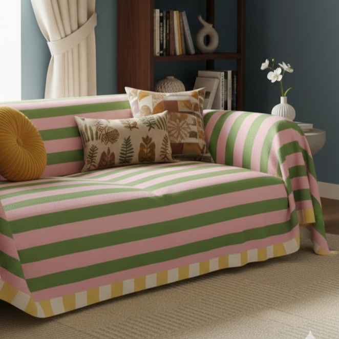 Atelier Pastel Striped Sofa Cover – Soft Microfibre Couch Cover