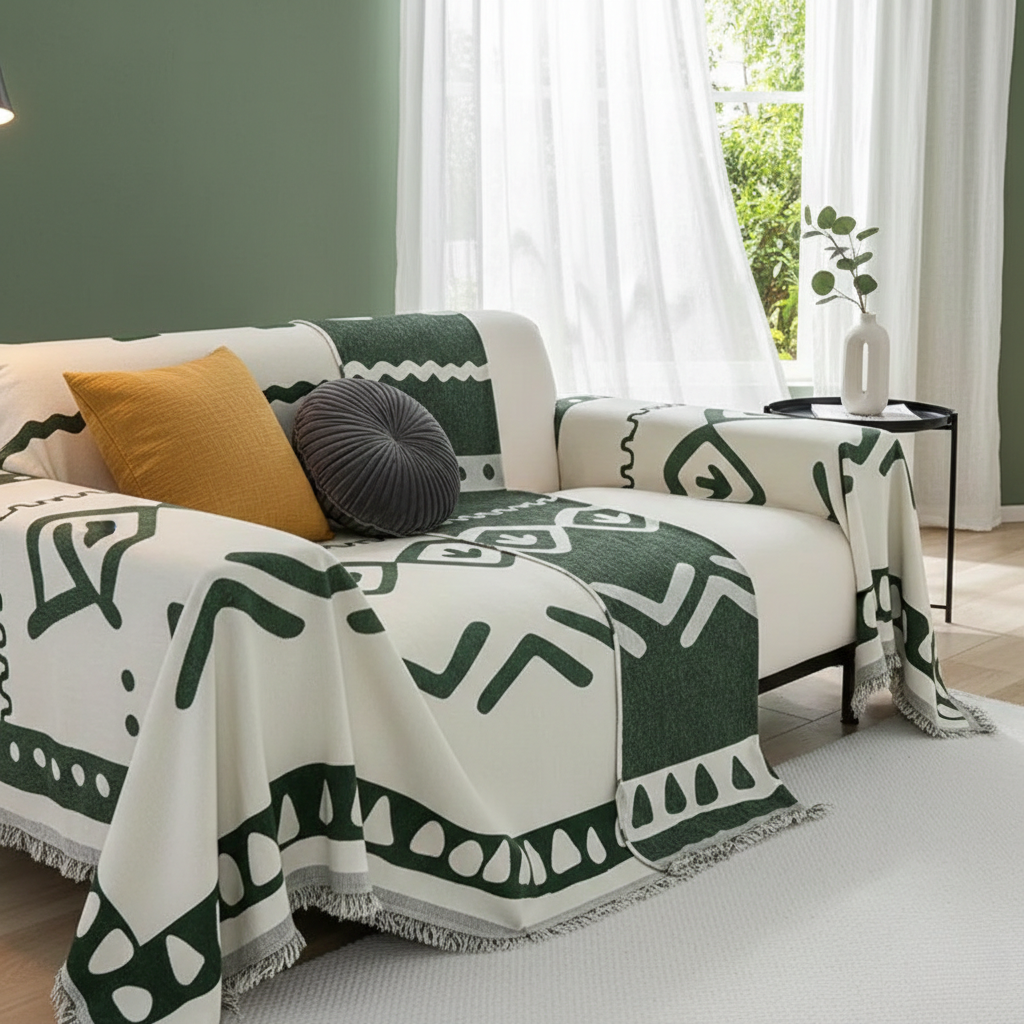 Bohemian Style Sofa Cover - Soft Chenille Reversible for Couch and Living Room